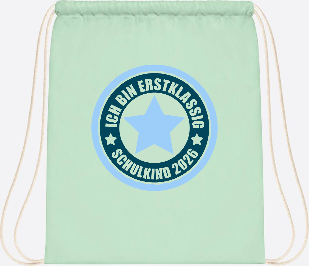 Turnbeutel „Ich bin erstklassig“ – Schulkind 2026 Geschenk - Pastel Mint/White
