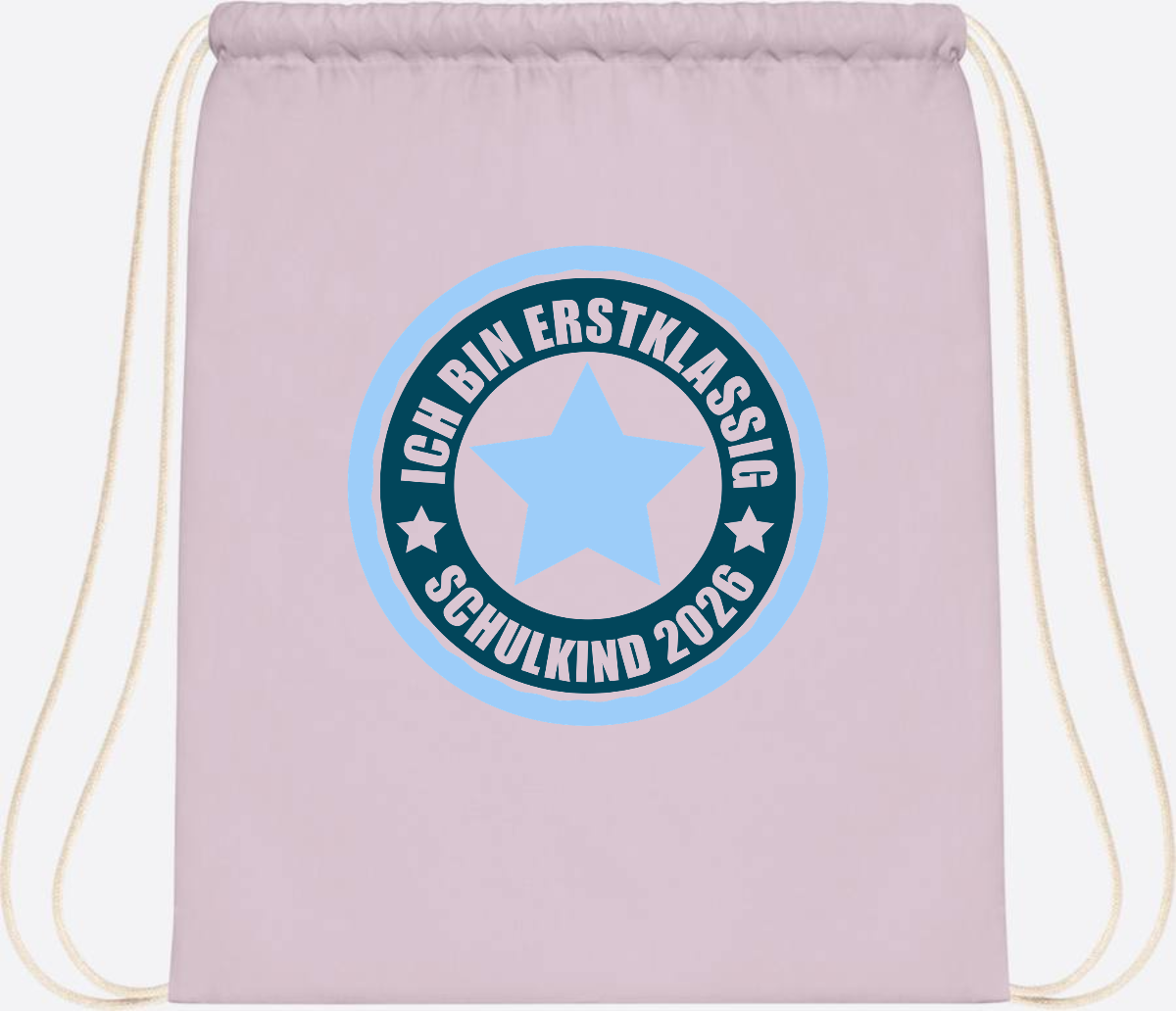 Turnbeutel „Ich bin erstklassig“ – Schulkind 2026 Geschenk - Pastel Pink/White