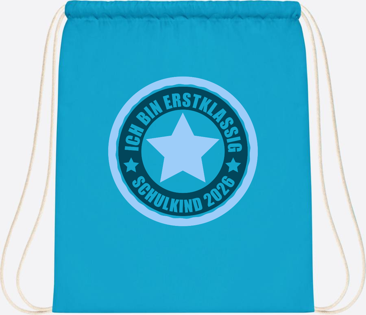 Turnbeutel „Ich bin erstklassig“ – Schulkind 2026 Geschenk - Surf Blue
