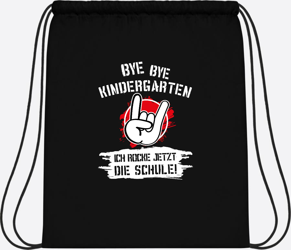 Turnbeutel 'Ich rocke die Schule' mit Name – Grunge Rot - Black/Black