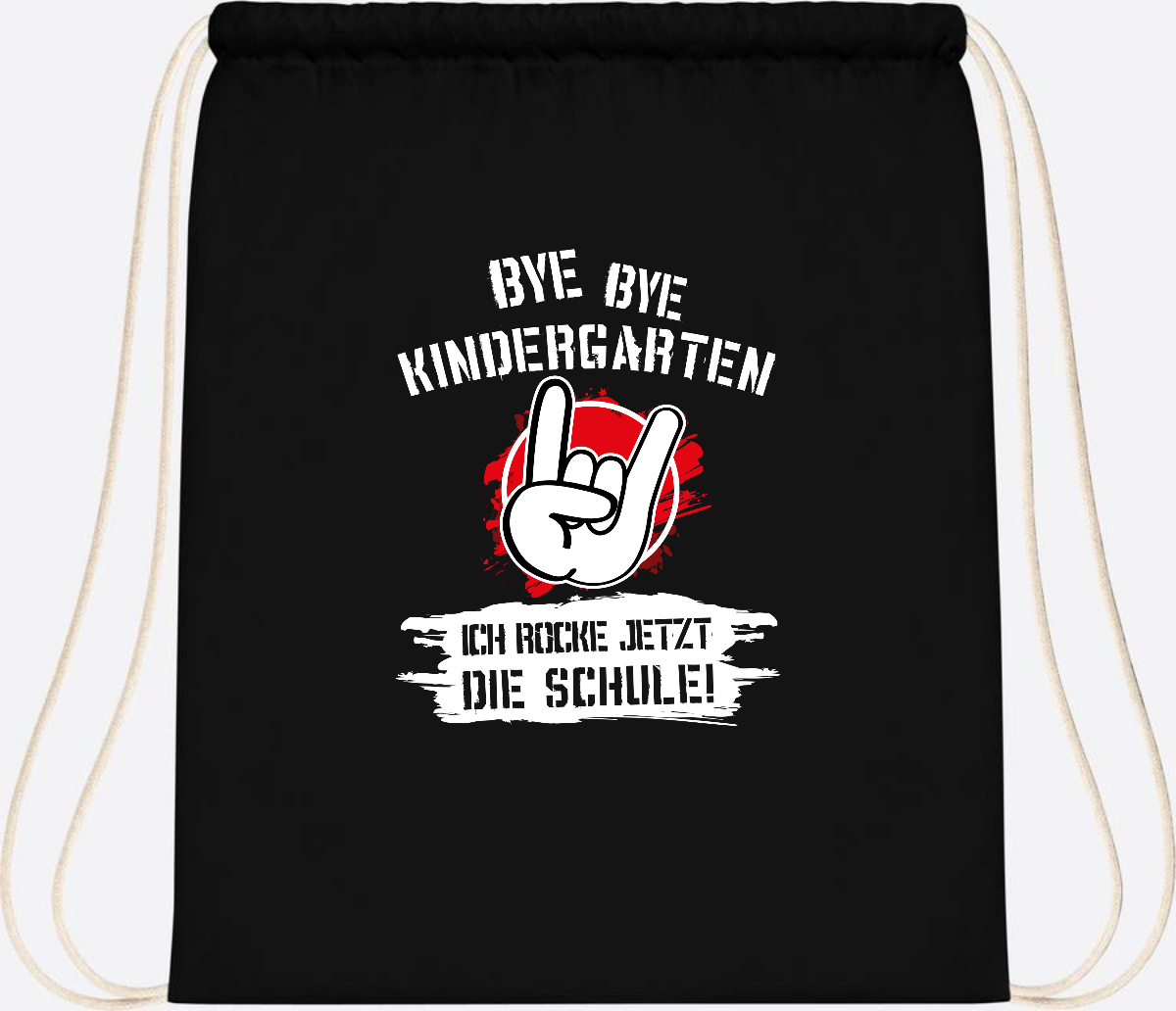 Turnbeutel 'Ich rocke die Schule' mit Name – Grunge Rot - Black