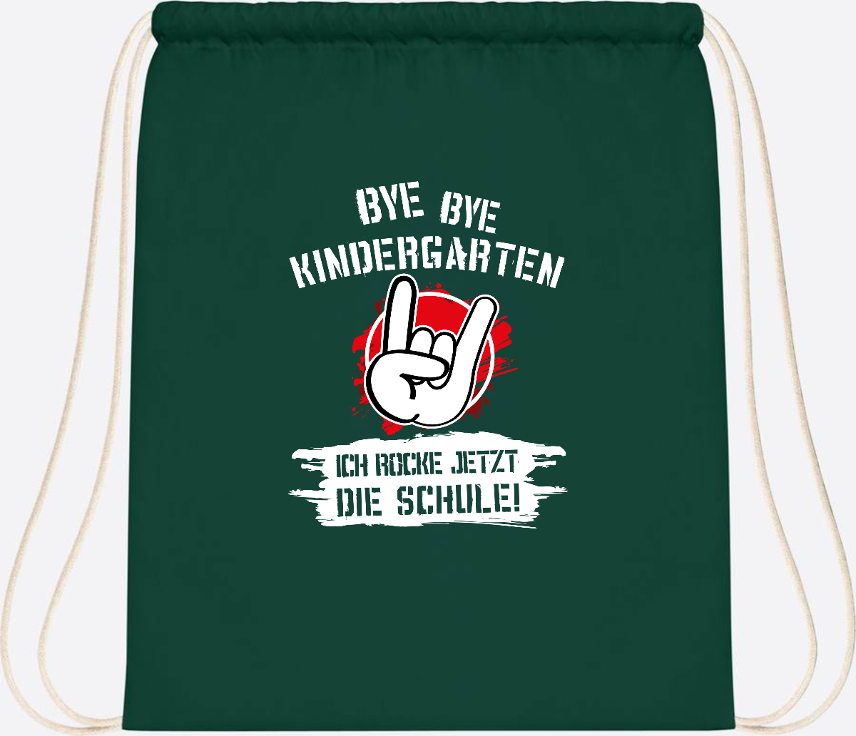 Turnbeutel 'Ich rocke die Schule' mit Name – Grunge Rot - Bottle Green