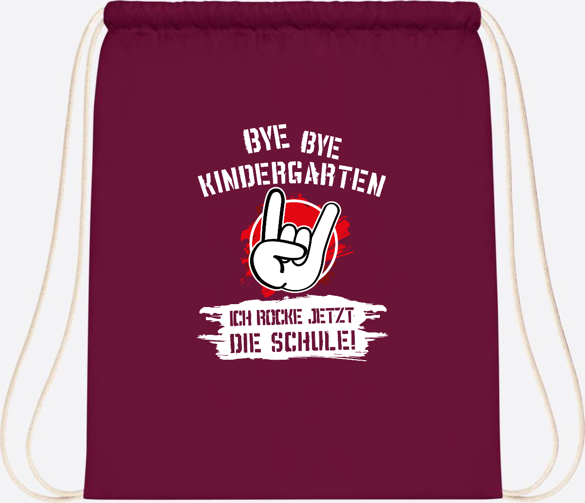 Turnbeutel 'Ich rocke die Schule' mit Name – Grunge Rot - Burgundy