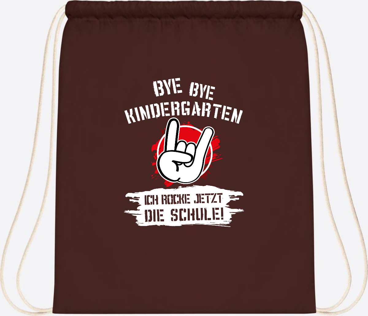Turnbeutel 'Ich rocke die Schule' mit Name – Grunge Rot - Chocolate