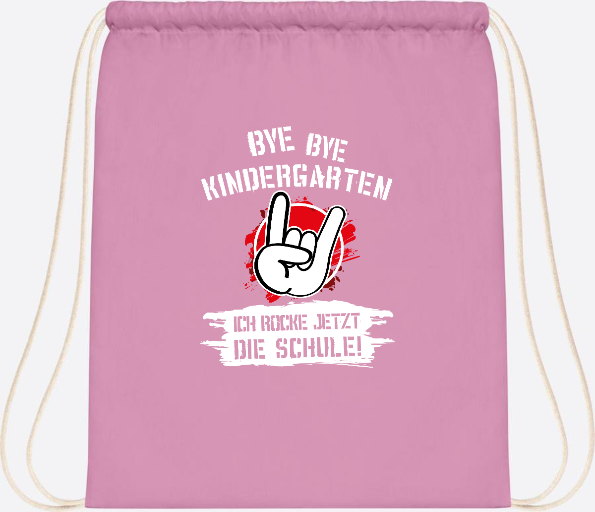 Turnbeutel 'Ich rocke die Schule' mit Name – Grunge Rot - Classic Pink/White