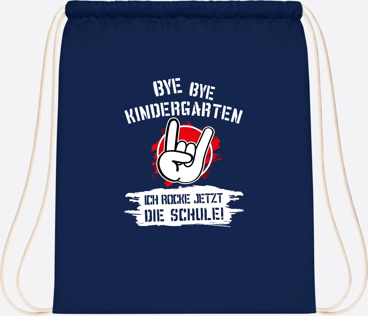 Turnbeutel 'Ich rocke die Schule' mit Name – Grunge Rot - French Navy