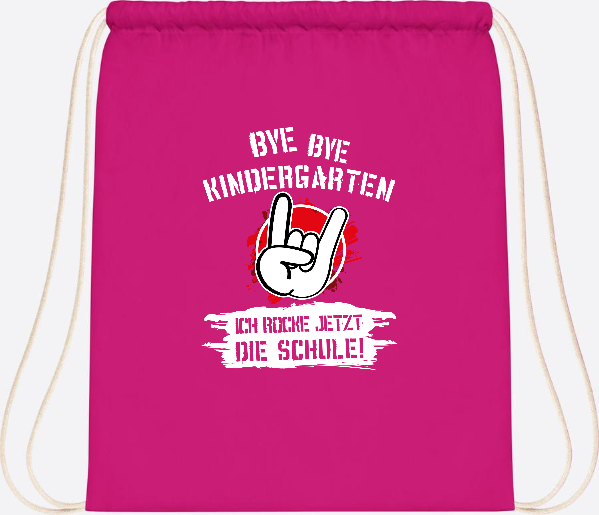 Turnbeutel 'Ich rocke die Schule' mit Name – Grunge Rot - Fuchsia