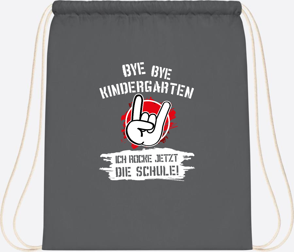 Turnbeutel 'Ich rocke die Schule' mit Name – Grunge Rot - Graphite Grey