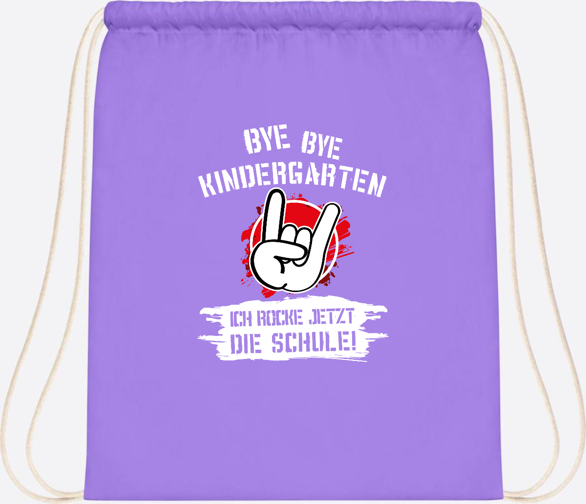Turnbeutel 'Ich rocke die Schule' mit Name – Grunge Rot - Lavender/White