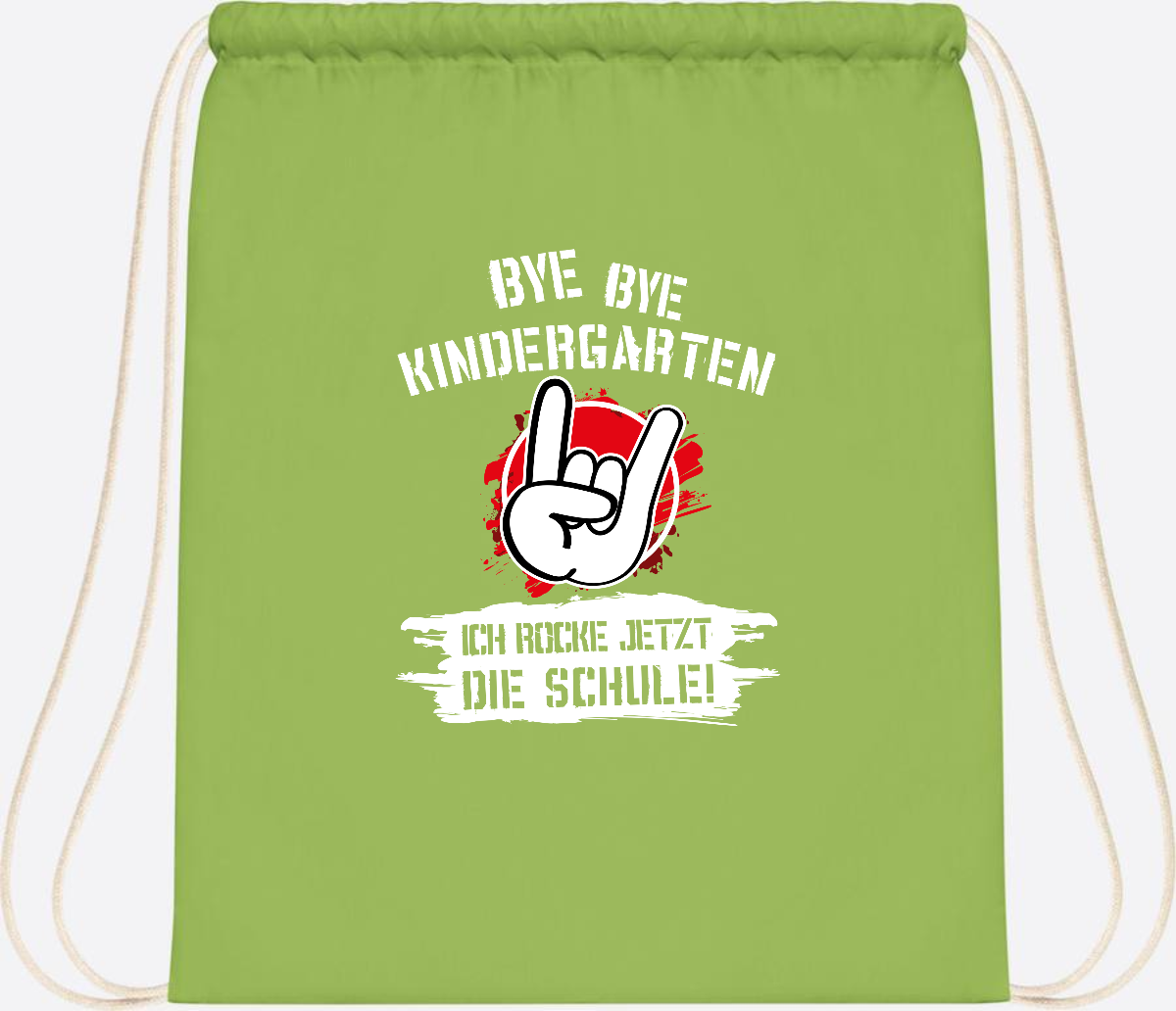 Turnbeutel 'Ich rocke die Schule' mit Name – Grunge Rot - Lime Green