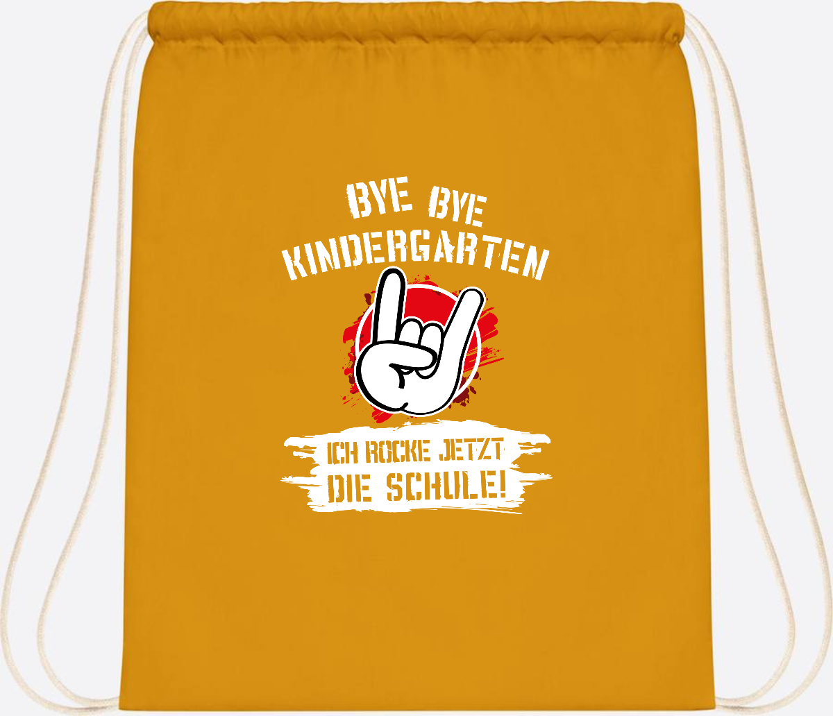 Turnbeutel 'Ich rocke die Schule' mit Name – Grunge Rot - Mustard