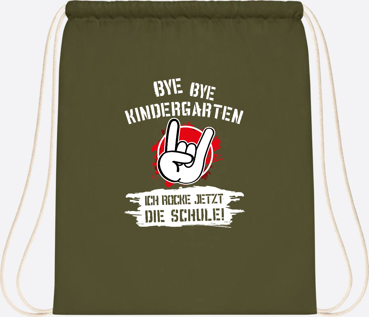 Turnbeutel 'Ich rocke die Schule' mit Name – Grunge Rot - Olive Green