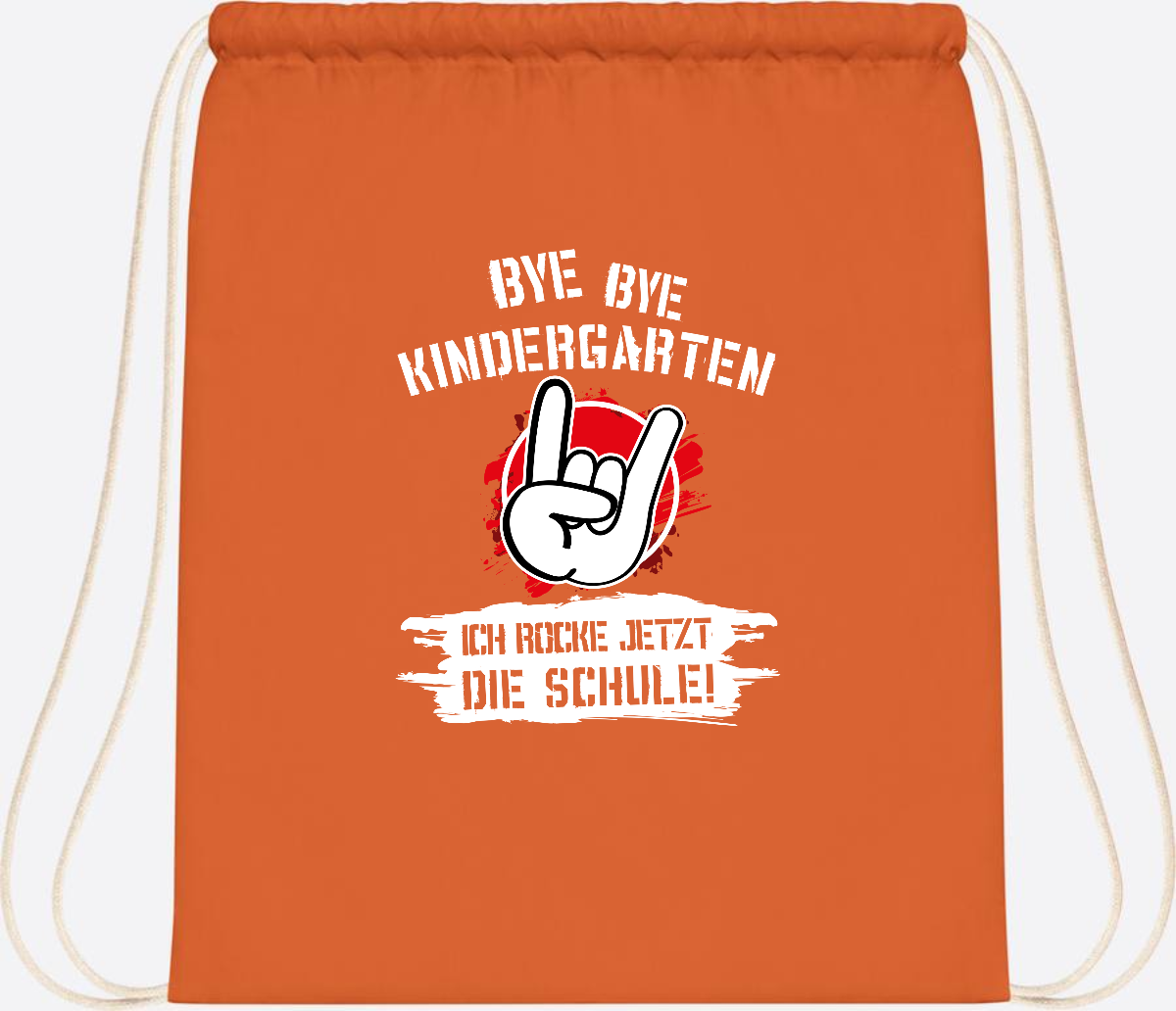 Turnbeutel 'Ich rocke die Schule' mit Name – Grunge Rot - Orange