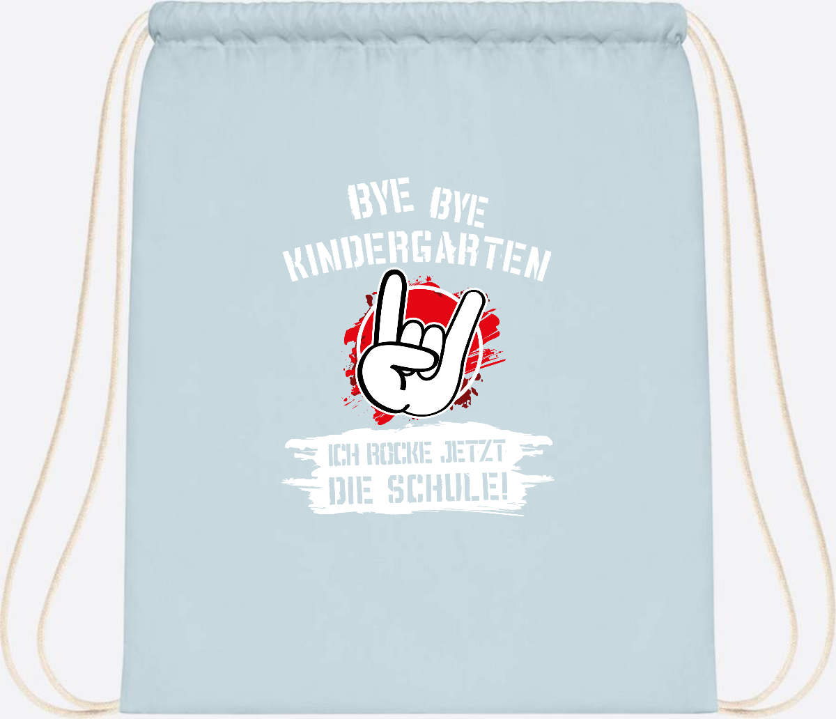Turnbeutel 'Ich rocke die Schule' mit Name – Grunge Rot - Pastel Blue/White