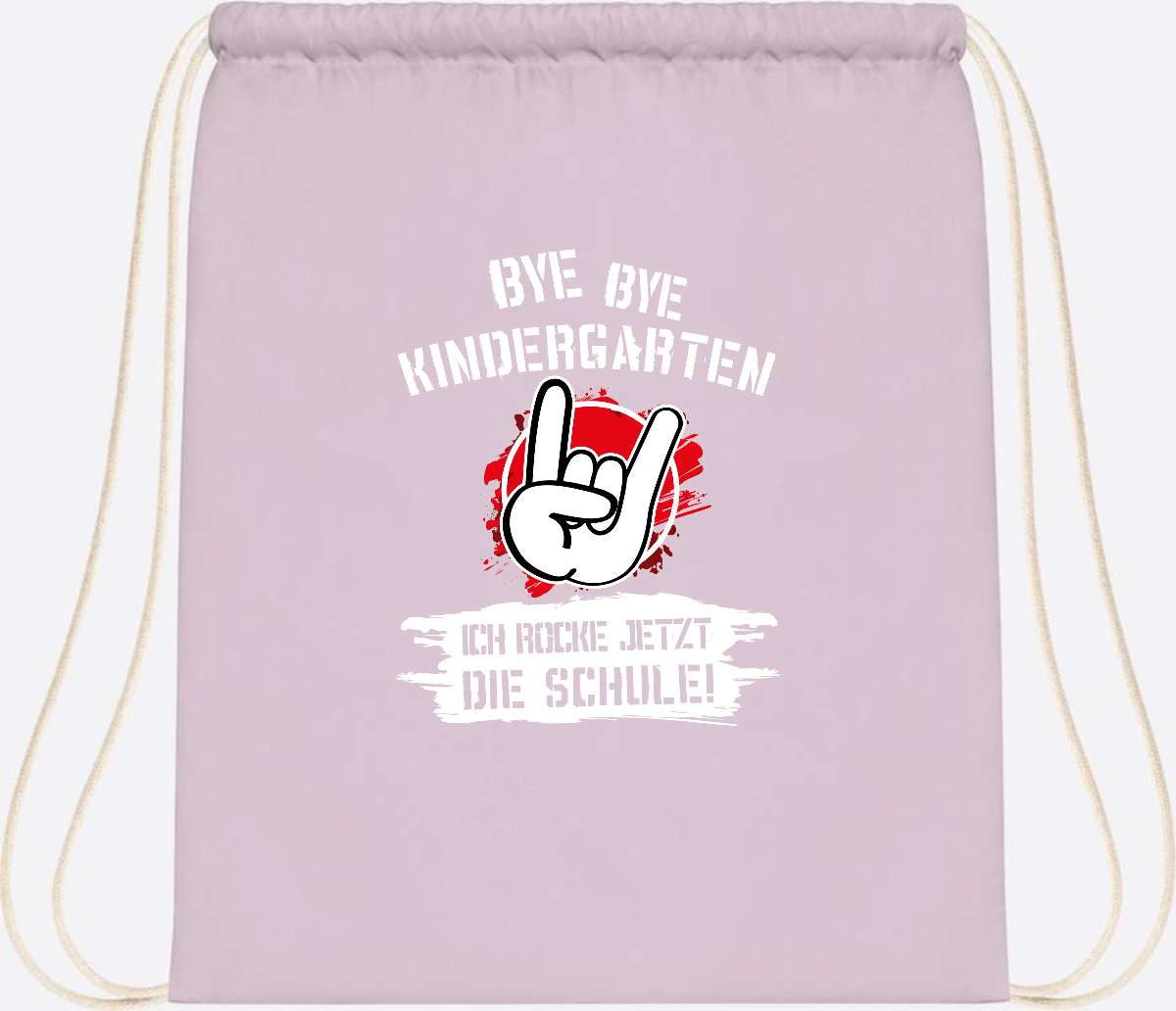 Turnbeutel 'Ich rocke die Schule' mit Name – Grunge Rot - Pastel Pink/White