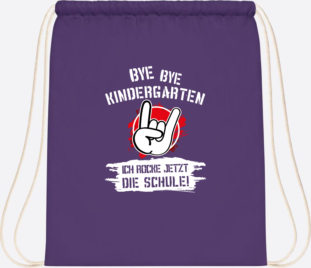 Turnbeutel 'Ich rocke die Schule' mit Name – Grunge Rot - Purple