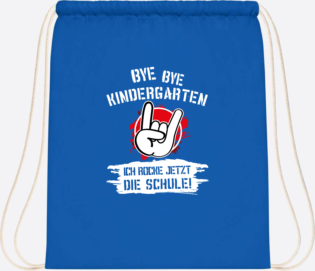 Turnbeutel 'Ich rocke die Schule' mit Name – Grunge Rot - Sapphire Blue