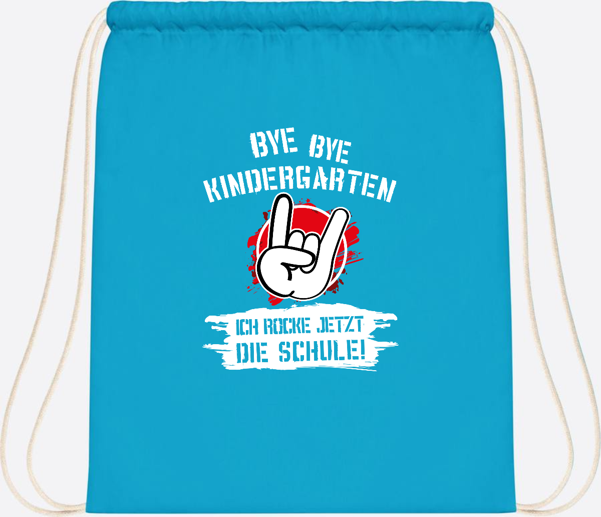 Turnbeutel 'Ich rocke die Schule' mit Name – Grunge Rot - Surf Blue