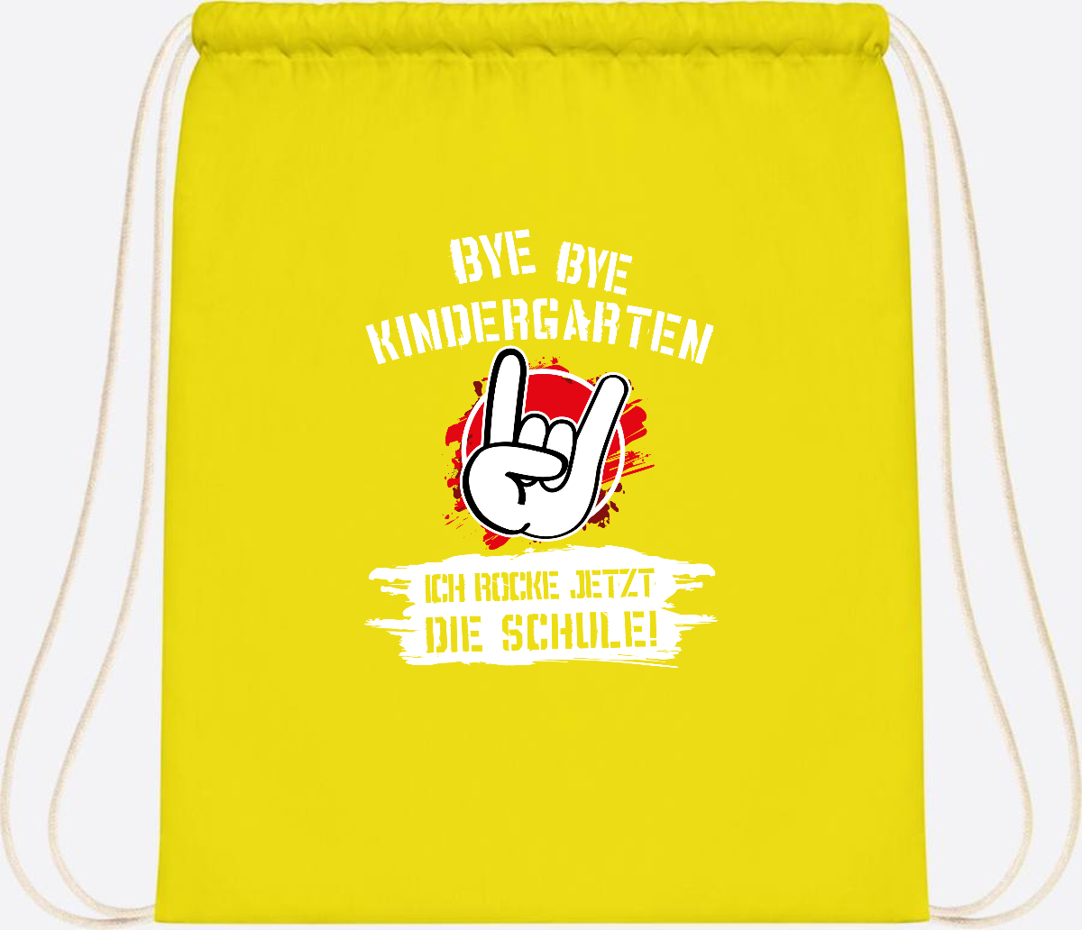 Turnbeutel 'Ich rocke die Schule' mit Name – Grunge Rot - Yellow