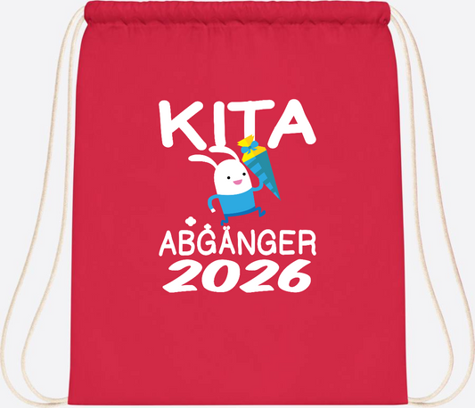 Turnbeutel Kita Abgänger 2026 – Hase mit Schultüte - Bright Red