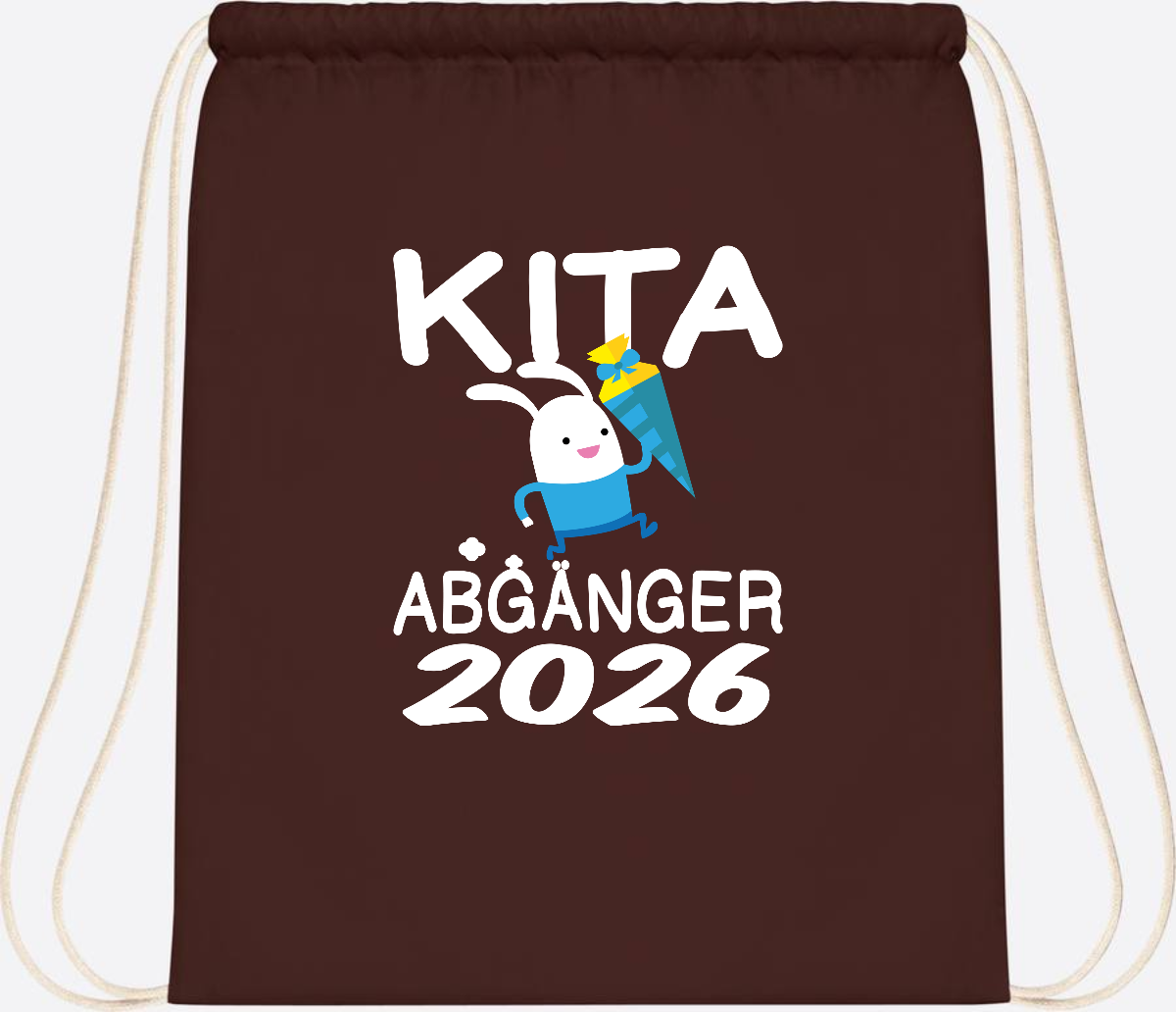 Turnbeutel Kita Abgänger 2026 – Hase mit Schultüte - Chocolate