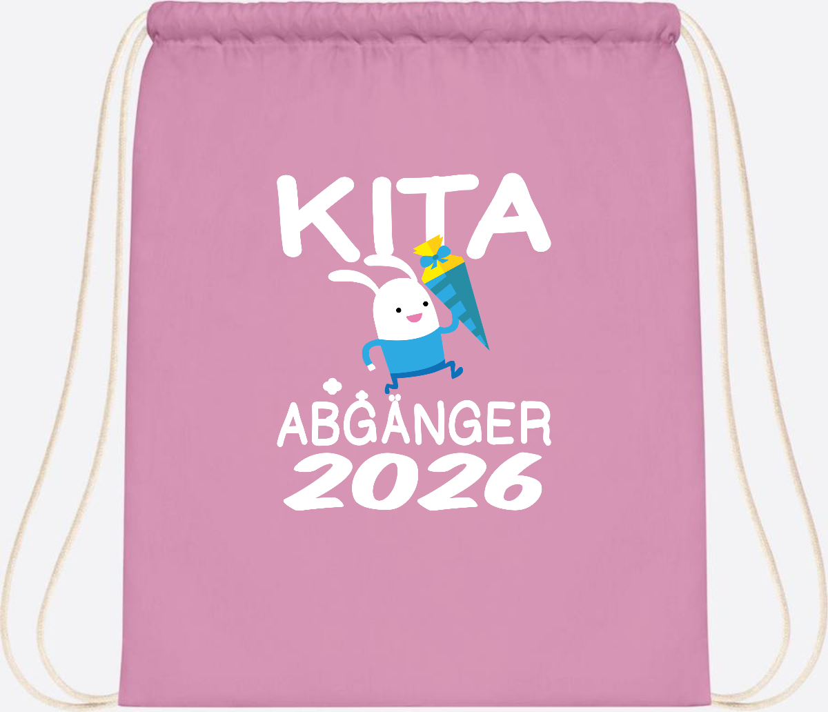 Turnbeutel Kita Abgänger 2026 – Hase mit Schultüte - Classic Pink/White
