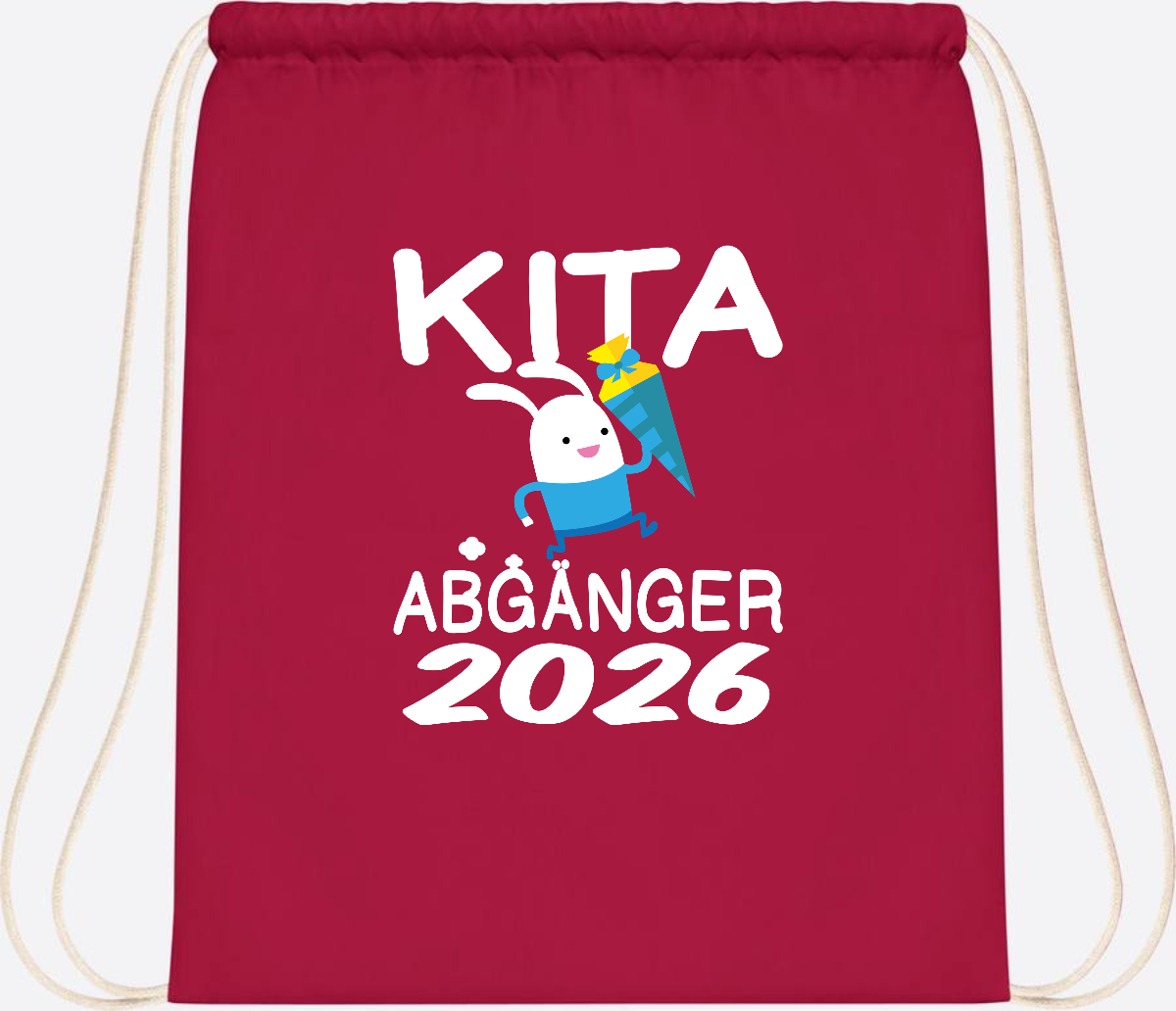 Turnbeutel Kita Abgänger 2026 – Hase mit Schultüte - Classic Red