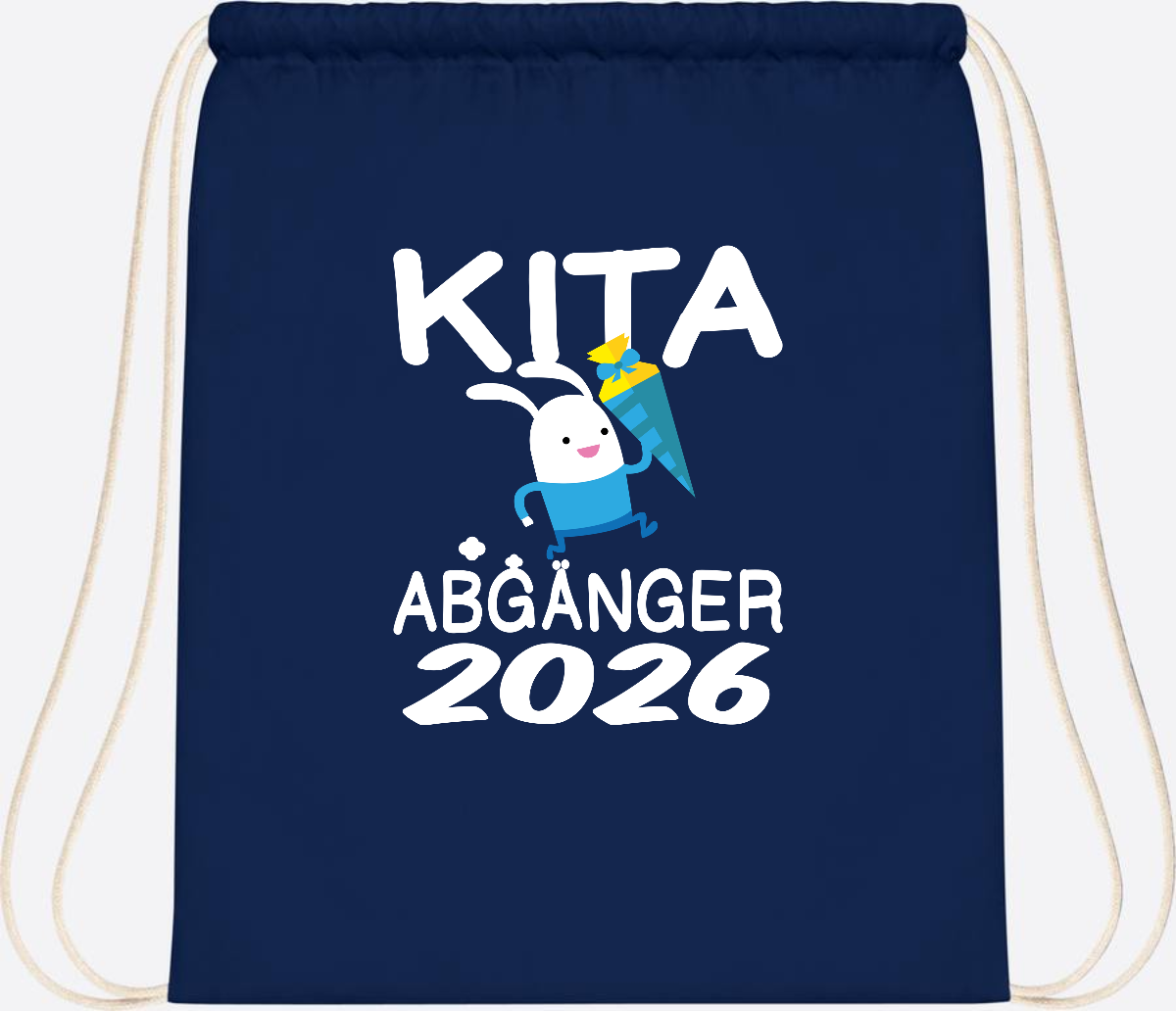 Turnbeutel Kita Abgänger 2026 – Hase mit Schultüte - French Navy