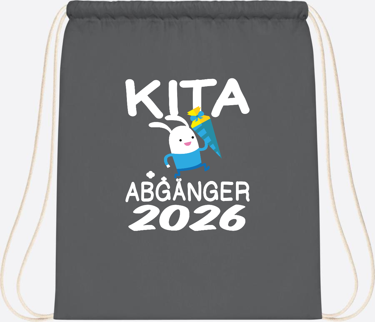 Turnbeutel Kita Abgänger 2026 – Hase mit Schultüte - Graphite Grey