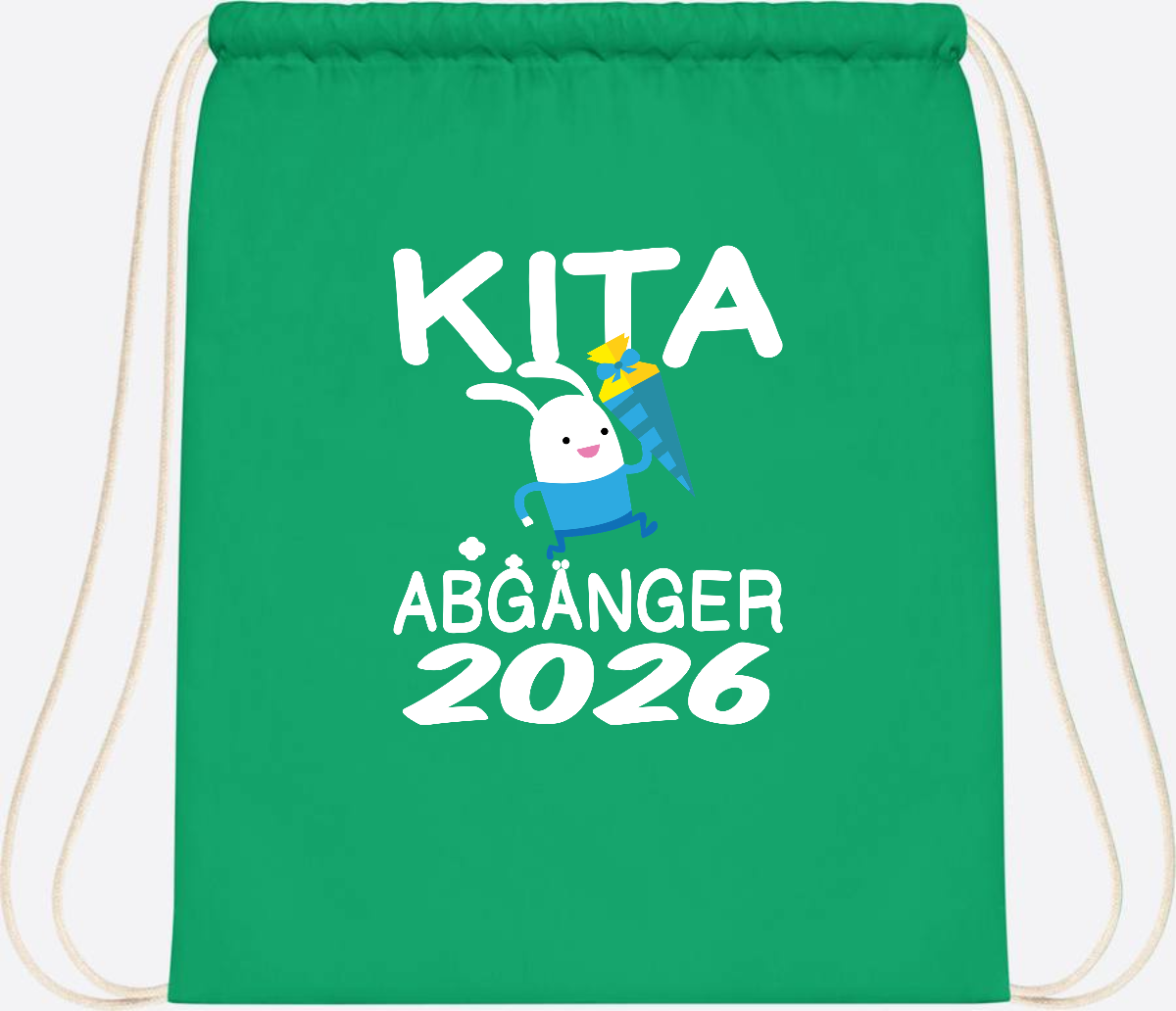 Turnbeutel Kita Abgänger 2026 – Hase mit Schultüte - Kelly Green