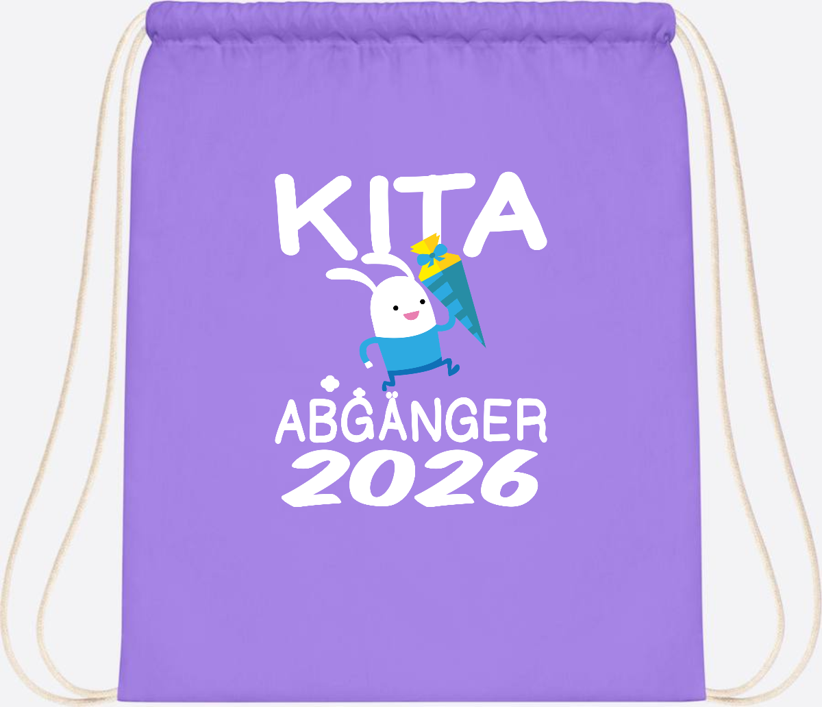 Turnbeutel Kita Abgänger 2026 – Hase mit Schultüte - Lavender/White