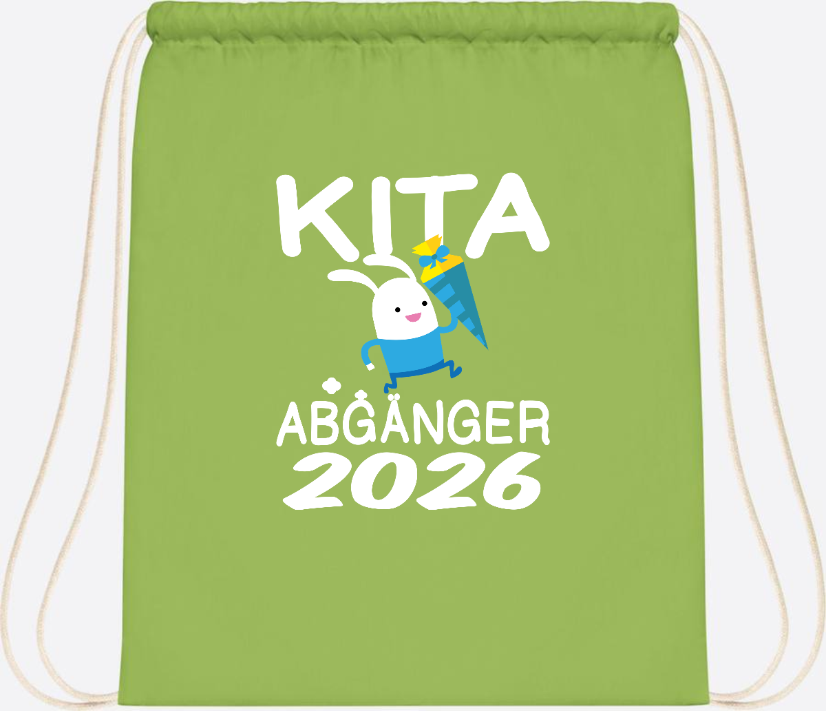 Turnbeutel Kita Abgänger 2026 – Hase mit Schultüte - Lime Green
