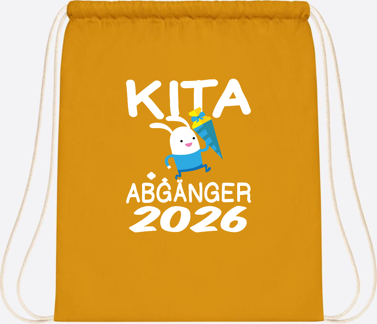 Turnbeutel Kita Abgänger 2026 – Hase mit Schultüte - Mustard
