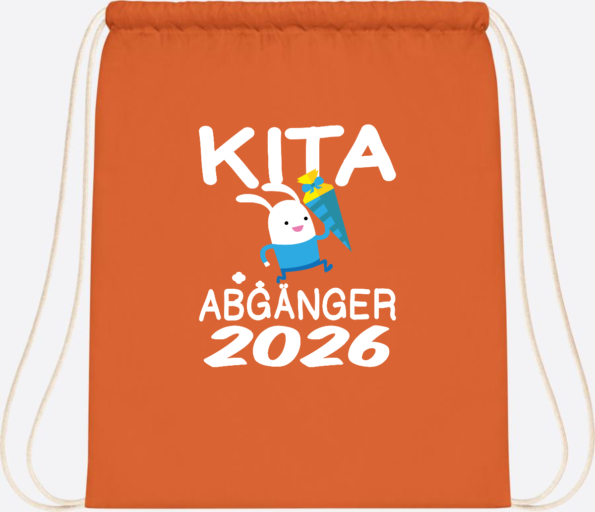 Turnbeutel Kita Abgänger 2026 – Hase mit Schultüte - Orange