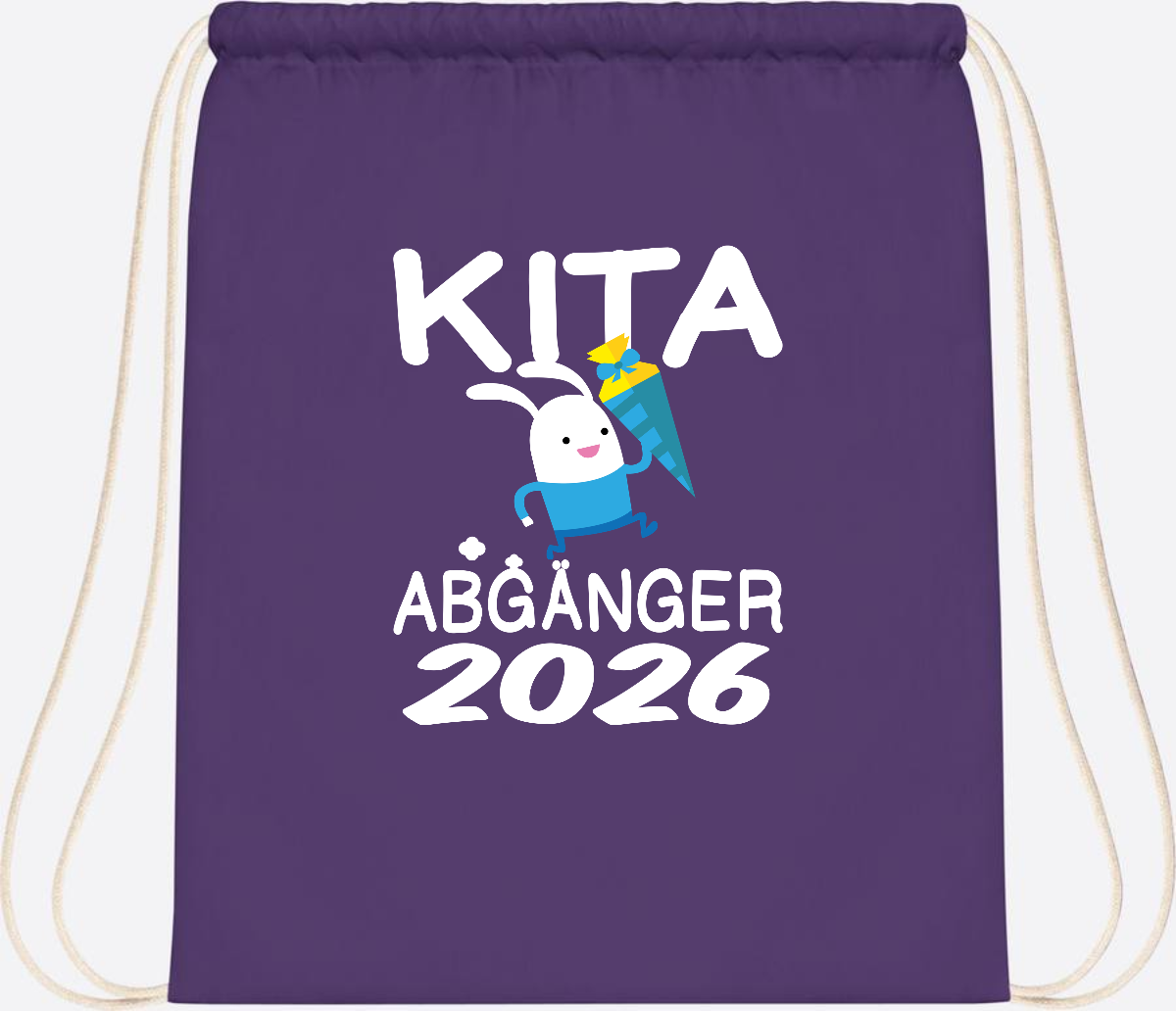 Turnbeutel Kita Abgänger 2026 – Hase mit Schultüte - Purple