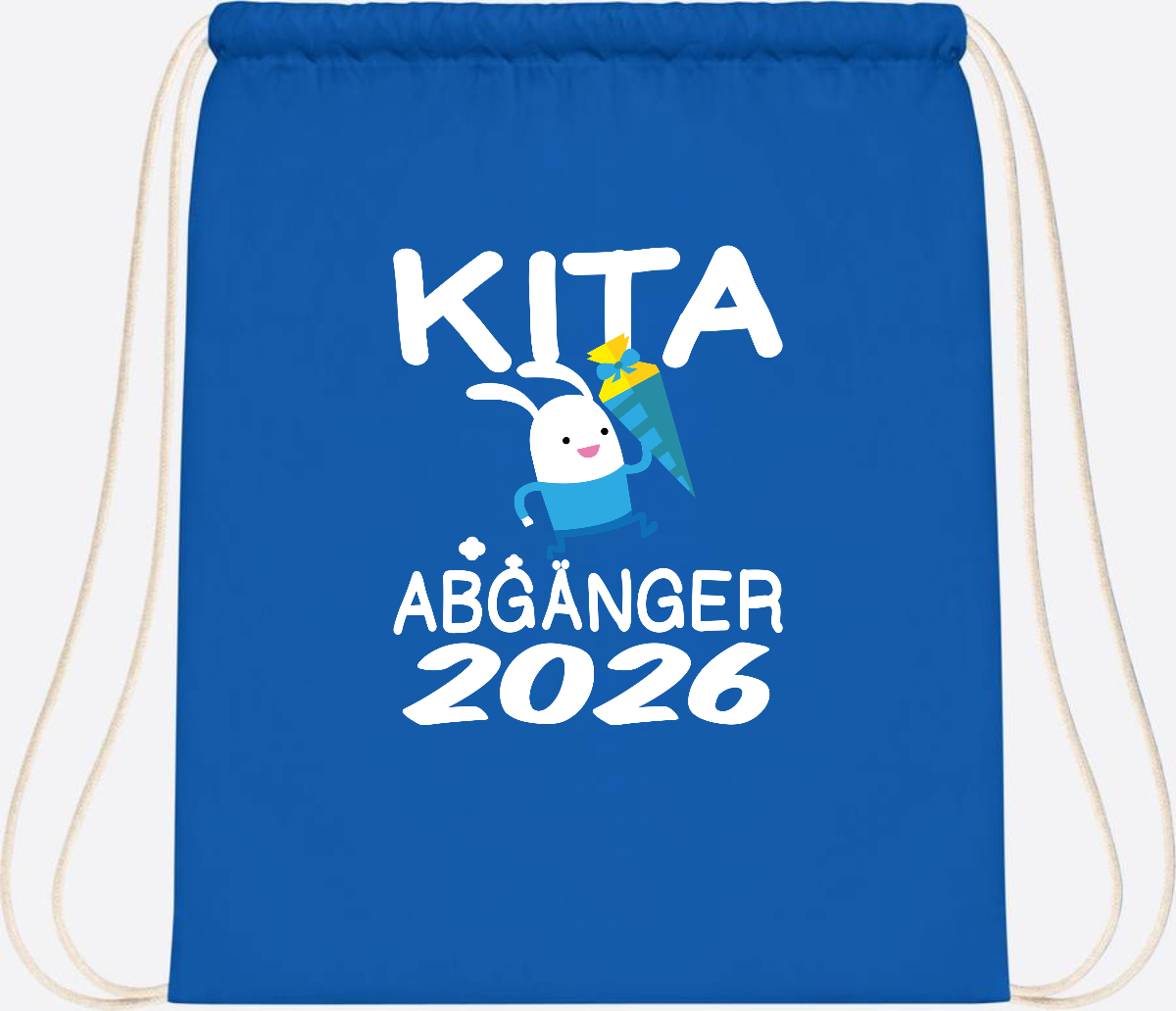 Turnbeutel Kita Abgänger 2026 – Hase mit Schultüte - Sapphire Blue