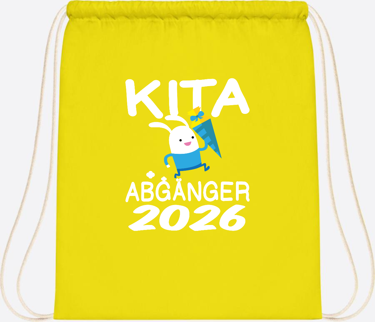 Turnbeutel Kita Abgänger 2026 – Hase mit Schultüte - Yellow