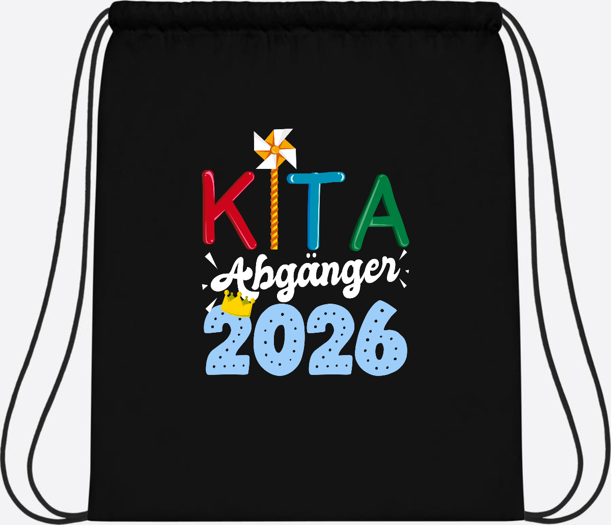 Turnbeutel Kita Abgänger 2026 mit Namen – Geschenk Einschulung - Black/Black