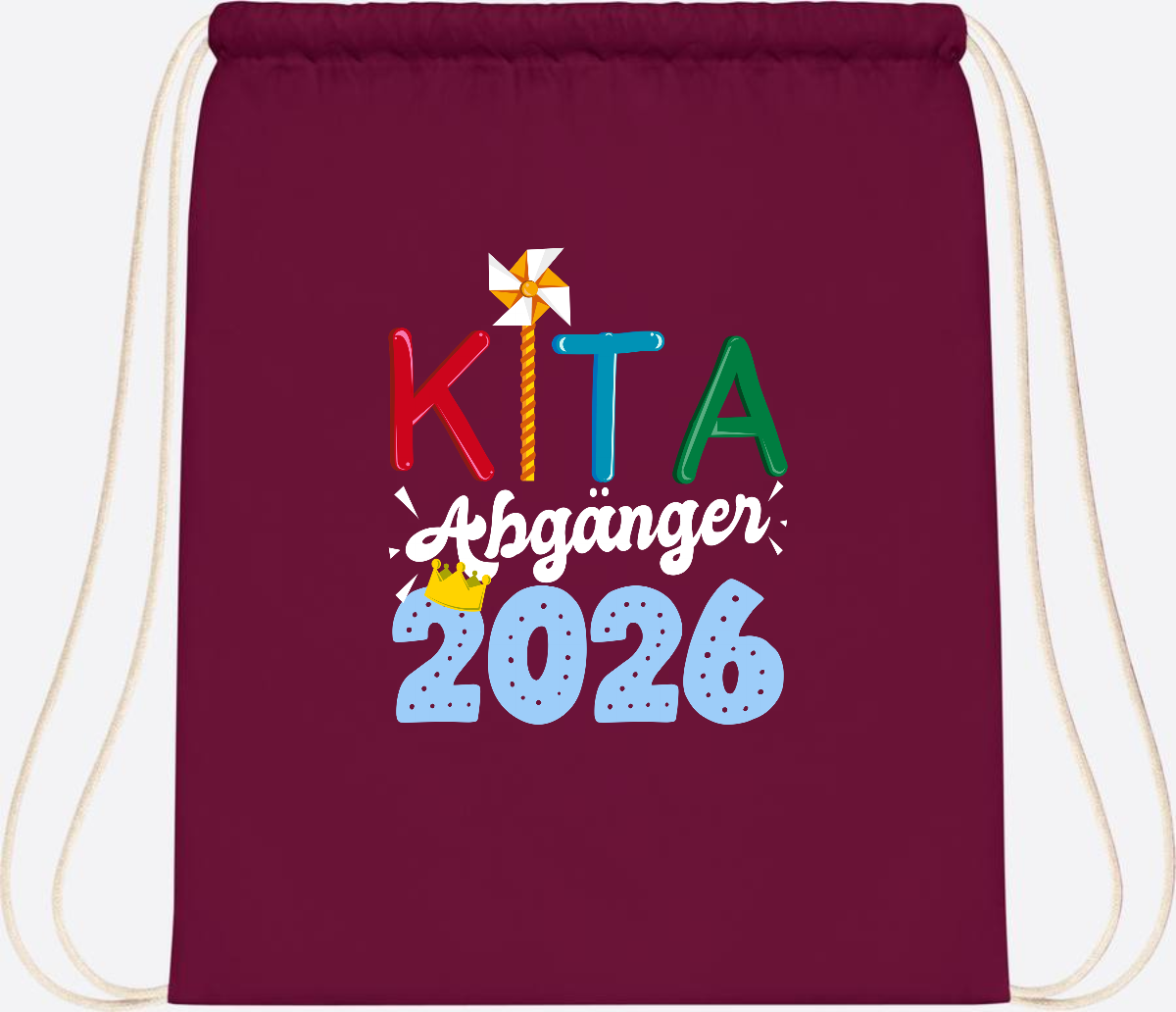 Turnbeutel Kita Abgänger 2026 mit Namen – Geschenk Einschulung - Burgundy