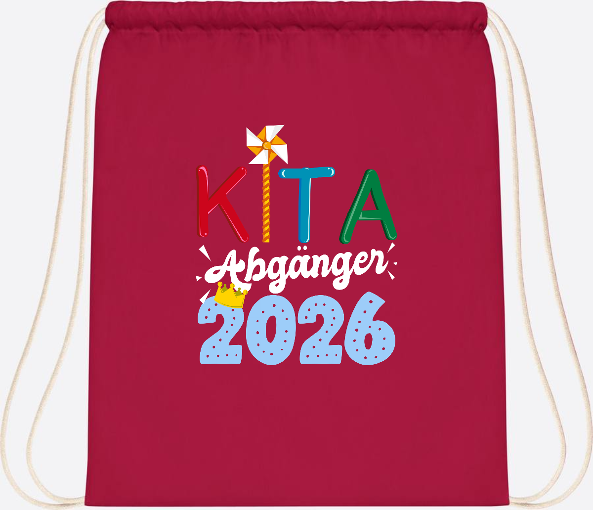 Turnbeutel Kita Abgänger 2026 mit Namen – Geschenk Einschulung - Classic Red