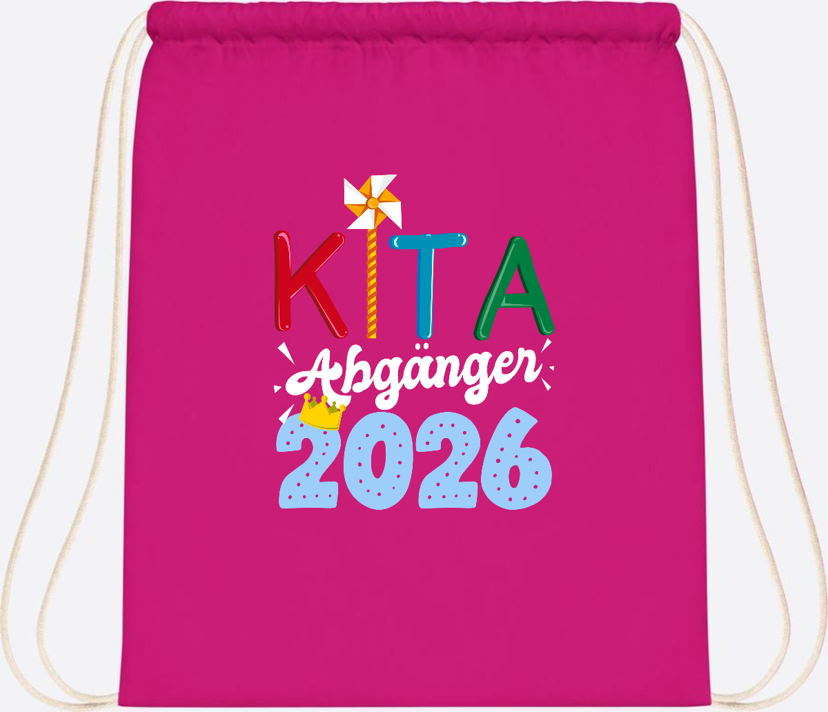 Turnbeutel Kita Abgänger 2026 mit Namen – Geschenk Einschulung - Fuchsia