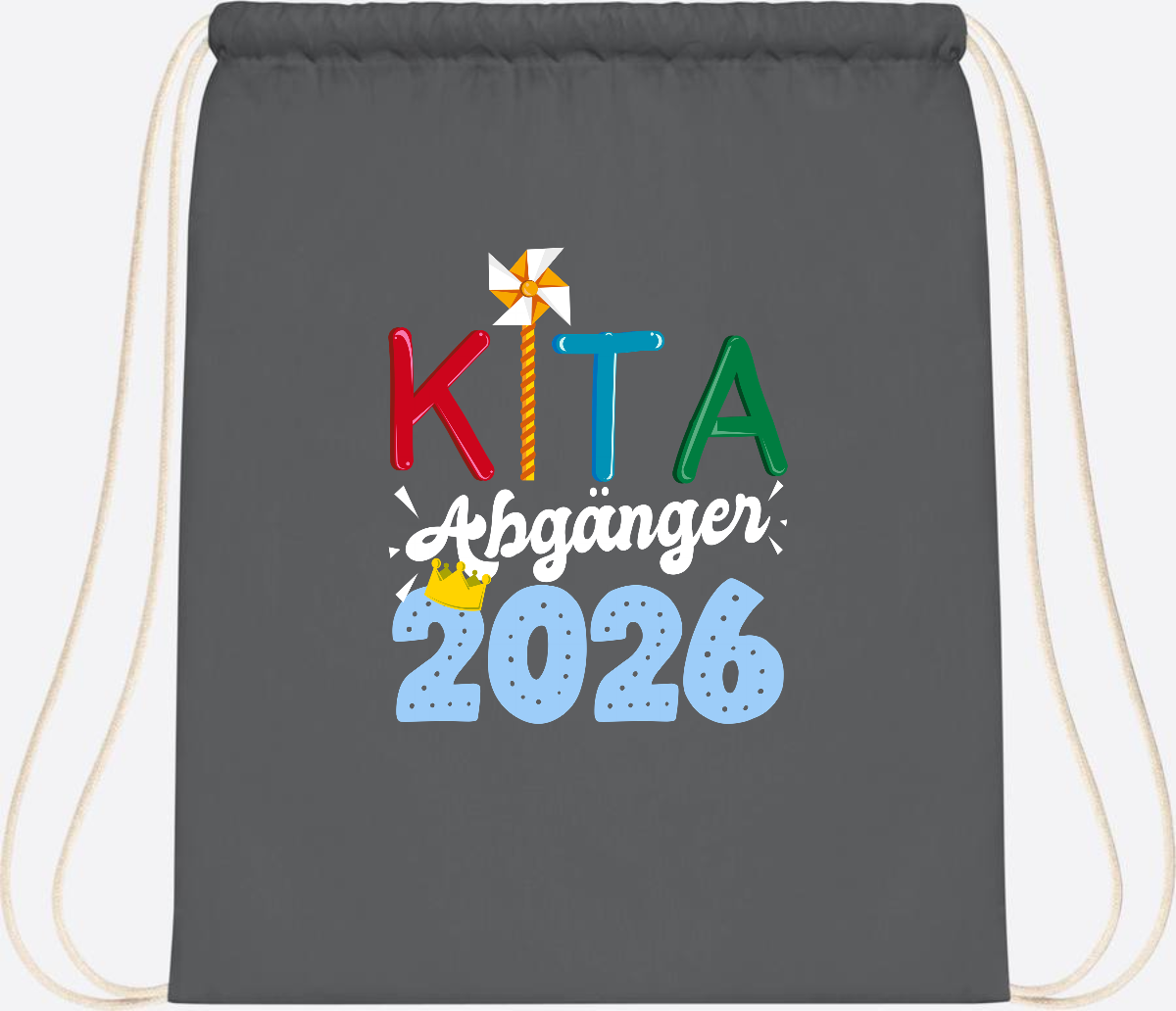 Turnbeutel Kita Abgänger 2026 mit Namen – Geschenk Einschulung - Graphite Grey