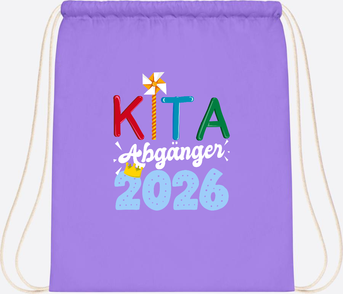 Turnbeutel Kita Abgänger 2026 mit Namen – Geschenk Einschulung - Lavender/White