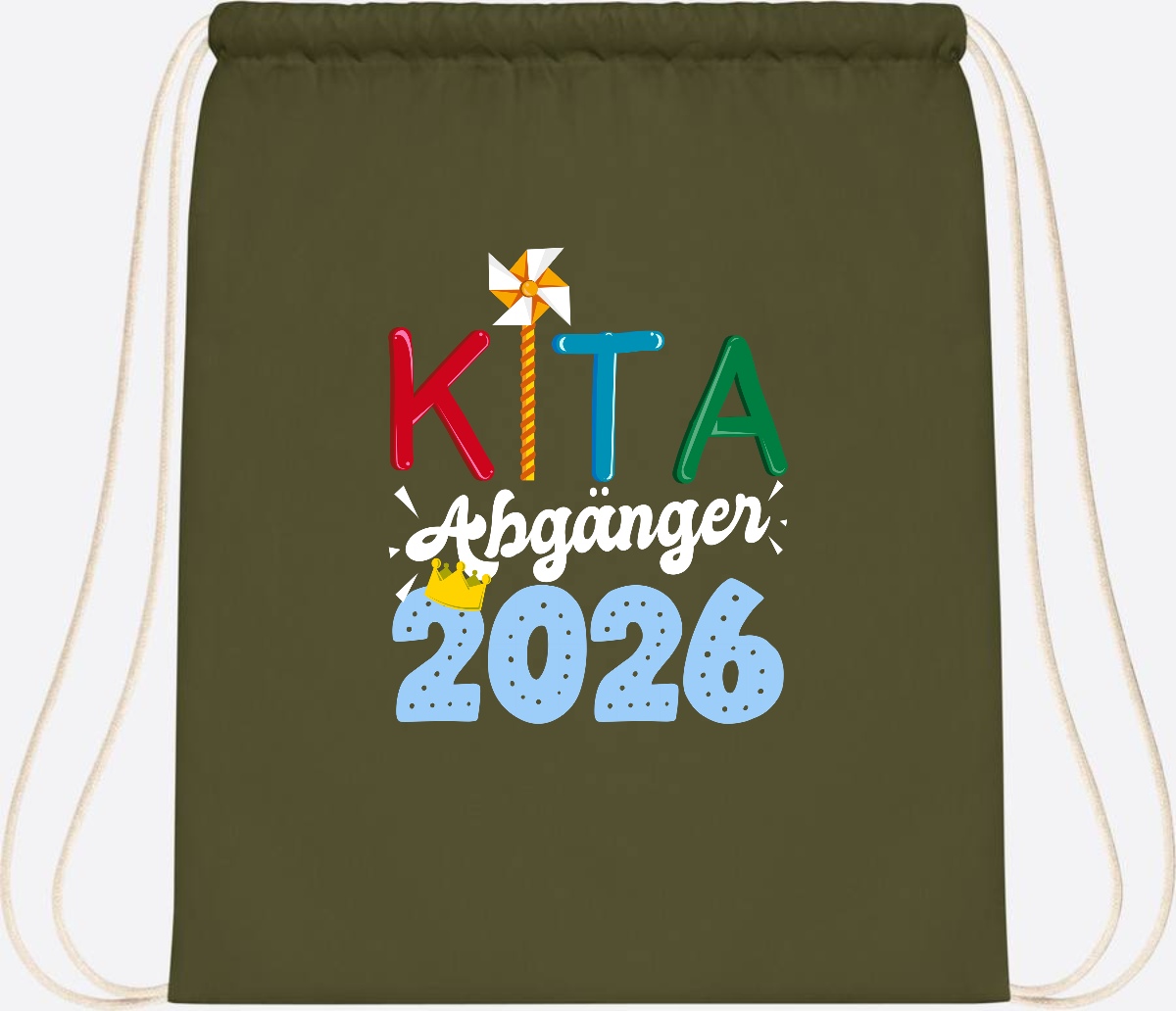 Turnbeutel Kita Abgänger 2026 mit Namen – Geschenk Einschulung - Olive Green