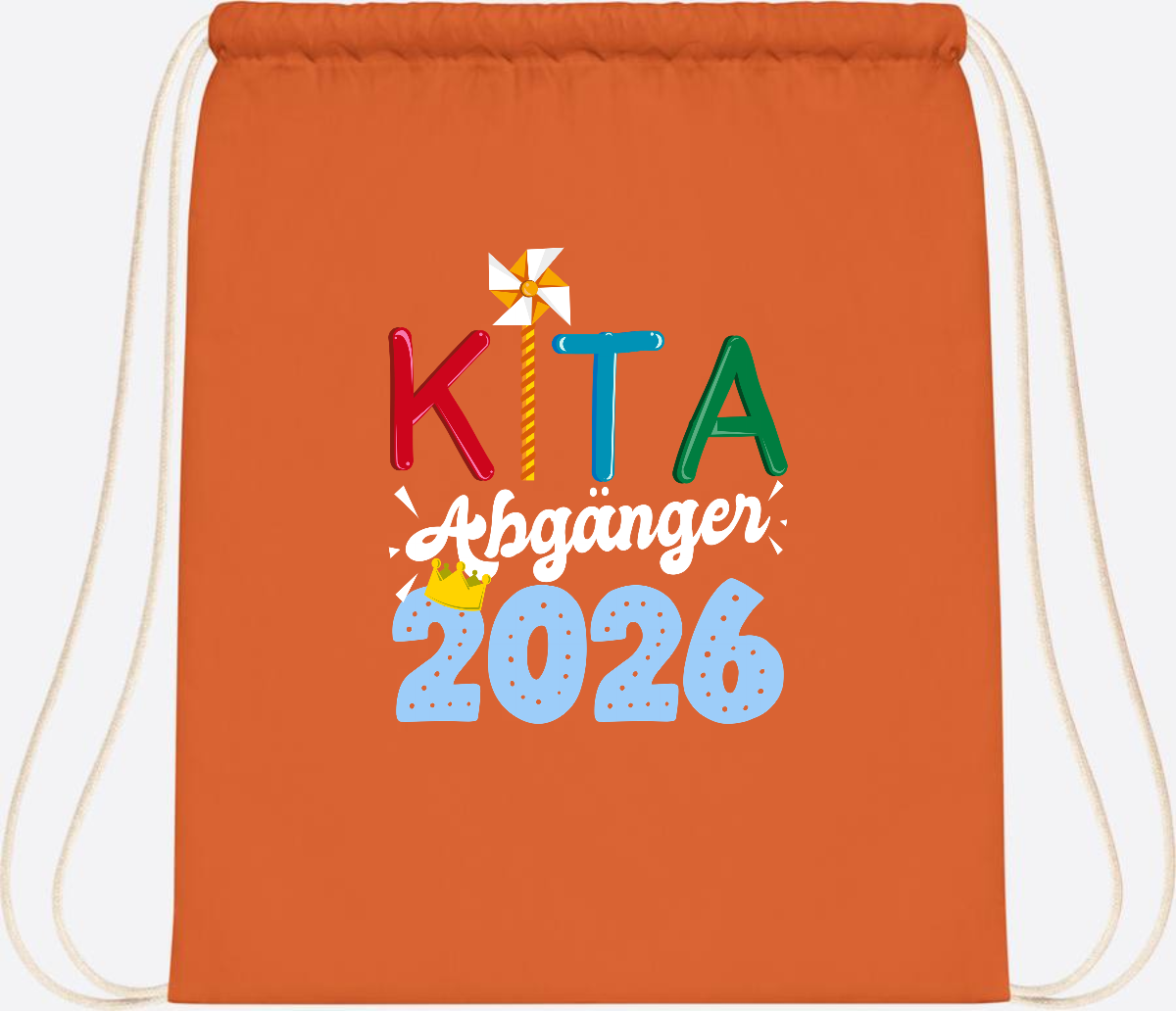Turnbeutel Kita Abgänger 2026 mit Namen – Geschenk Einschulung - Orange