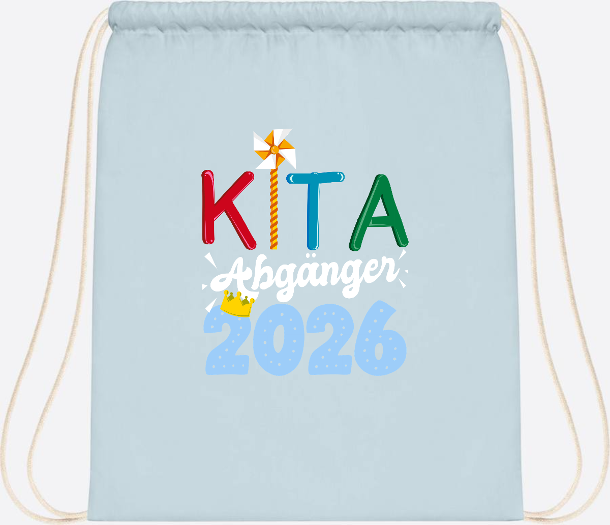 Turnbeutel Kita Abgänger 2026 mit Namen – Geschenk Einschulung - Pastel Blue/White