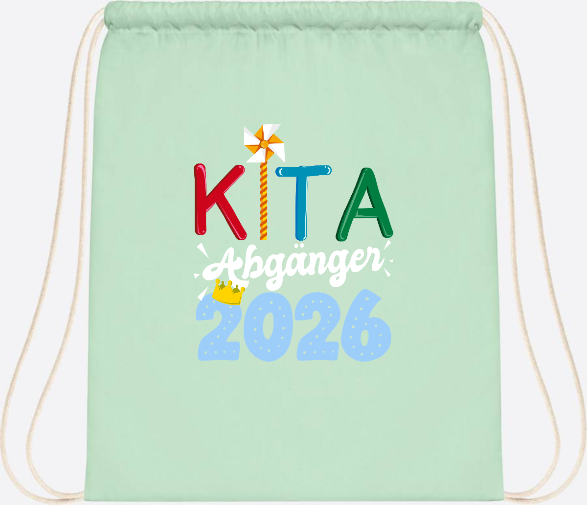 Turnbeutel Kita Abgänger 2026 mit Namen – Geschenk Einschulung - Pastel Mint/White