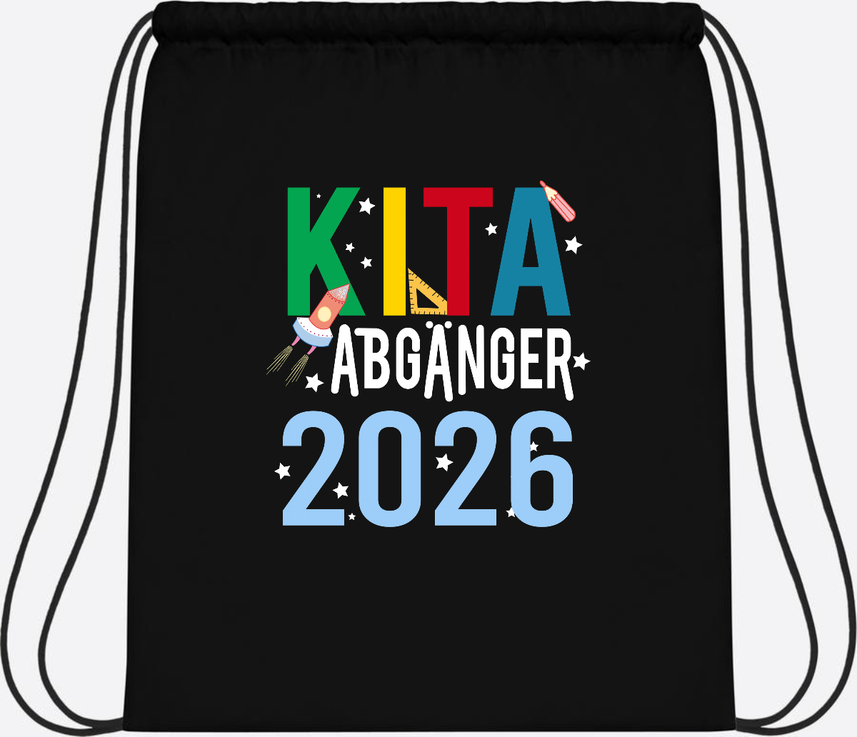 Turnbeutel Kita Abgänger 2026 – Personalisiert mit Name - Black/Black
