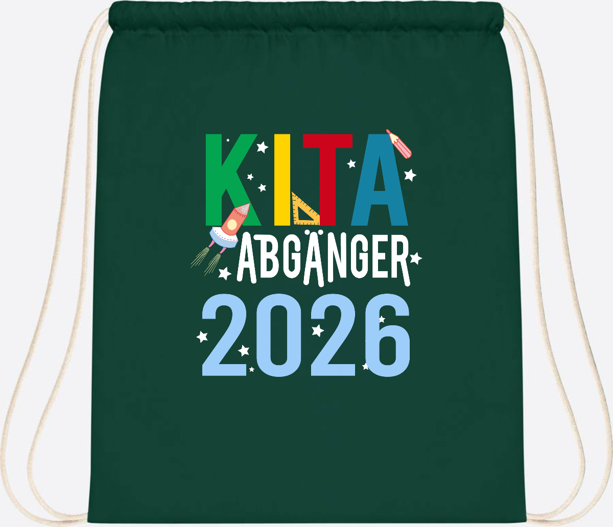 Turnbeutel Kita Abgänger 2026 – Personalisiert mit Name - Bottle Green