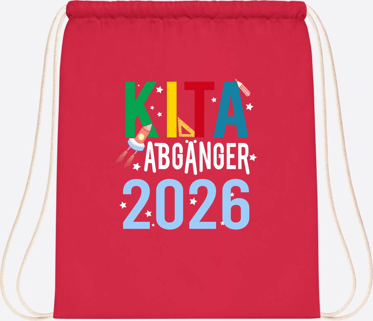 Turnbeutel Kita Abgänger 2026 – Personalisiert mit Name - Bright Red